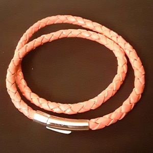 Rose pink leather braided double bracelet